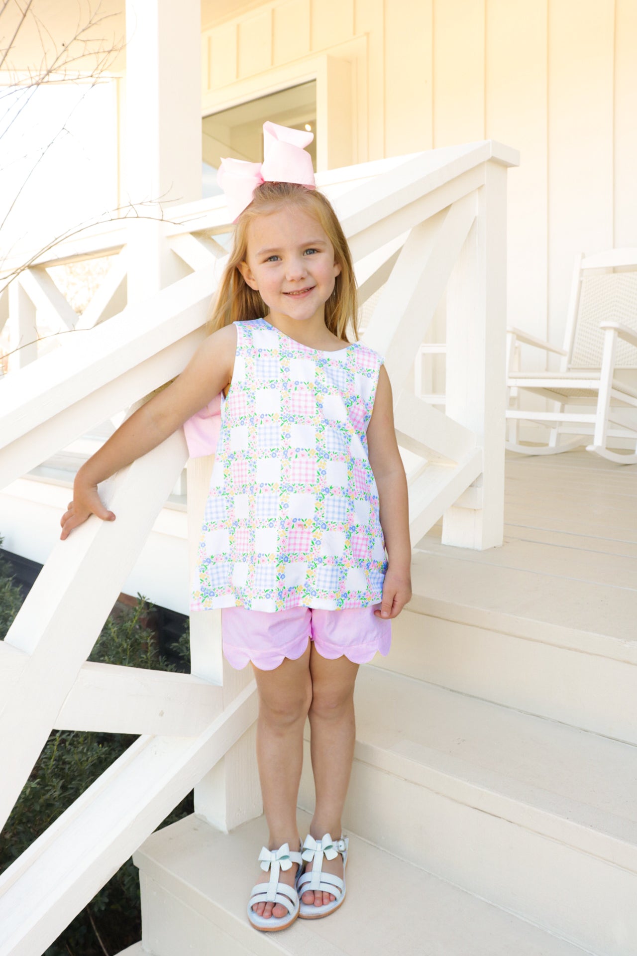 Girls Floral Check Short Set