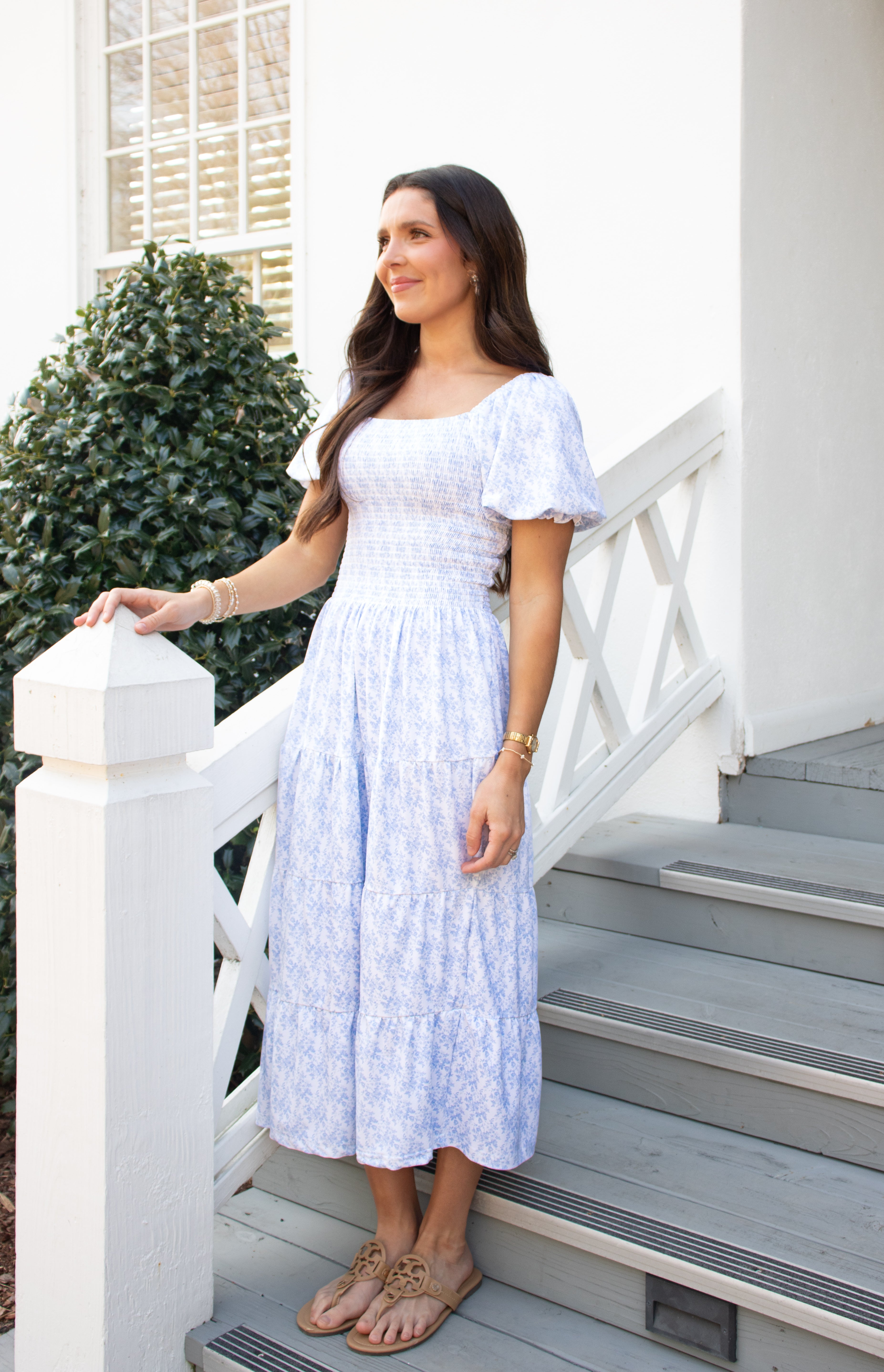 Women’s Blue Toile Knit Midi Dress