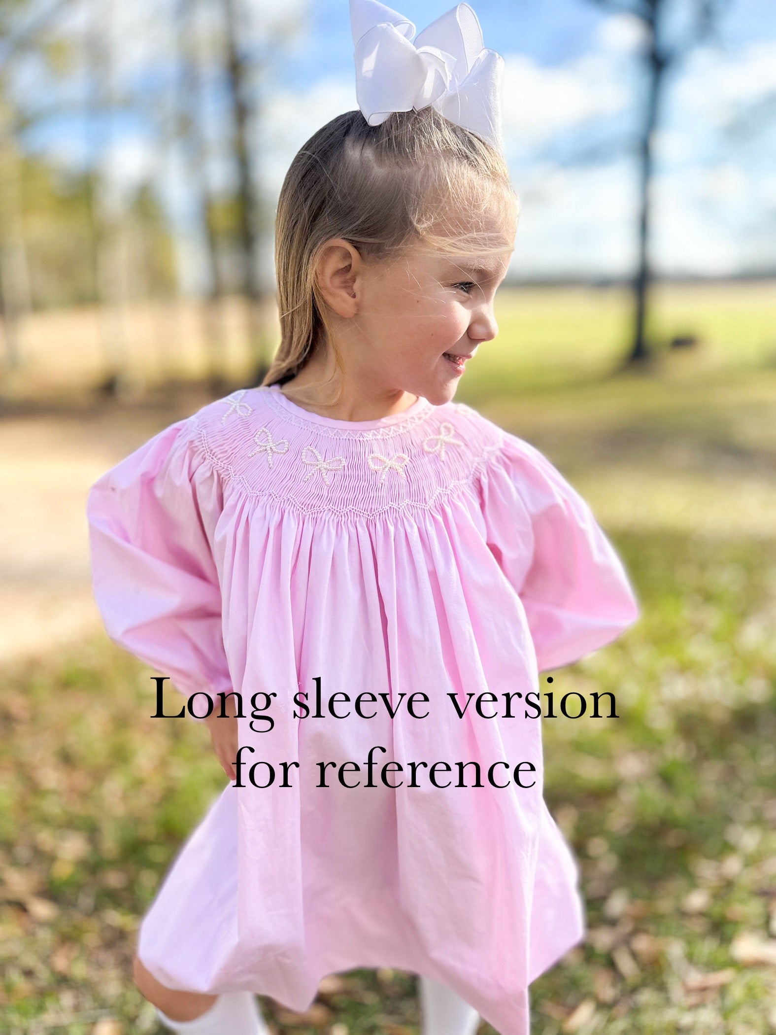 Girls Pink Smocked Pearl Bows Dress