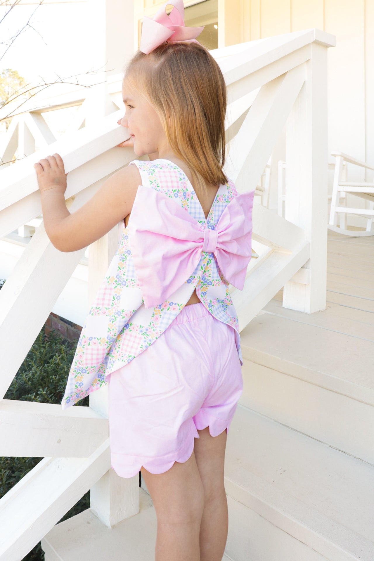 Girls Floral Check Short Set