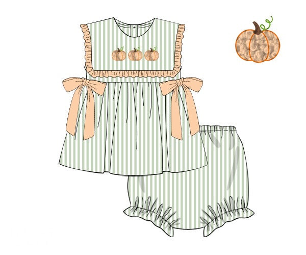 Girls French Knot Pumpkin Stripes Bloomer Set