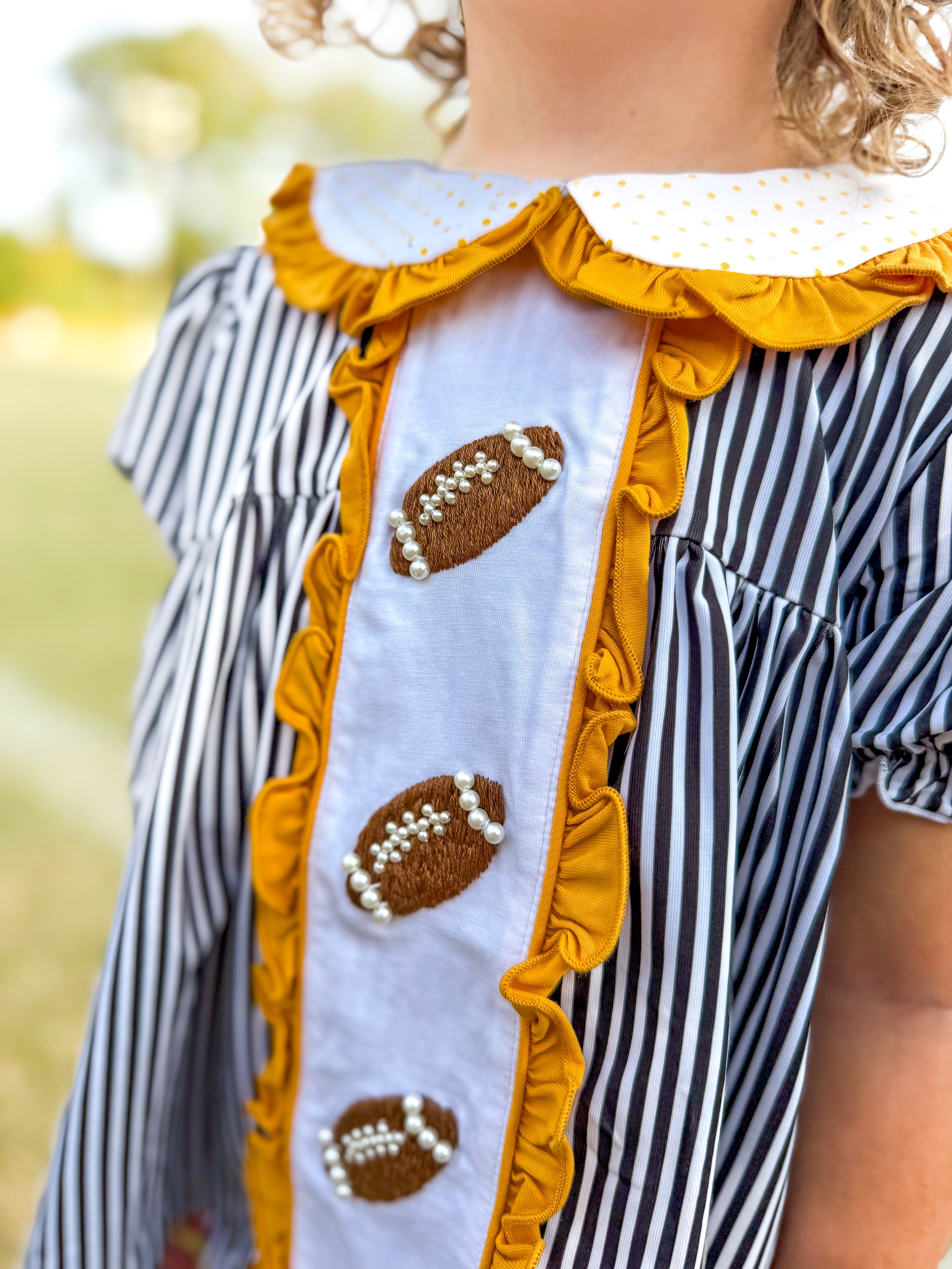 Black & Gold Pearl Hand Embroidered Footballs Bloomer Set