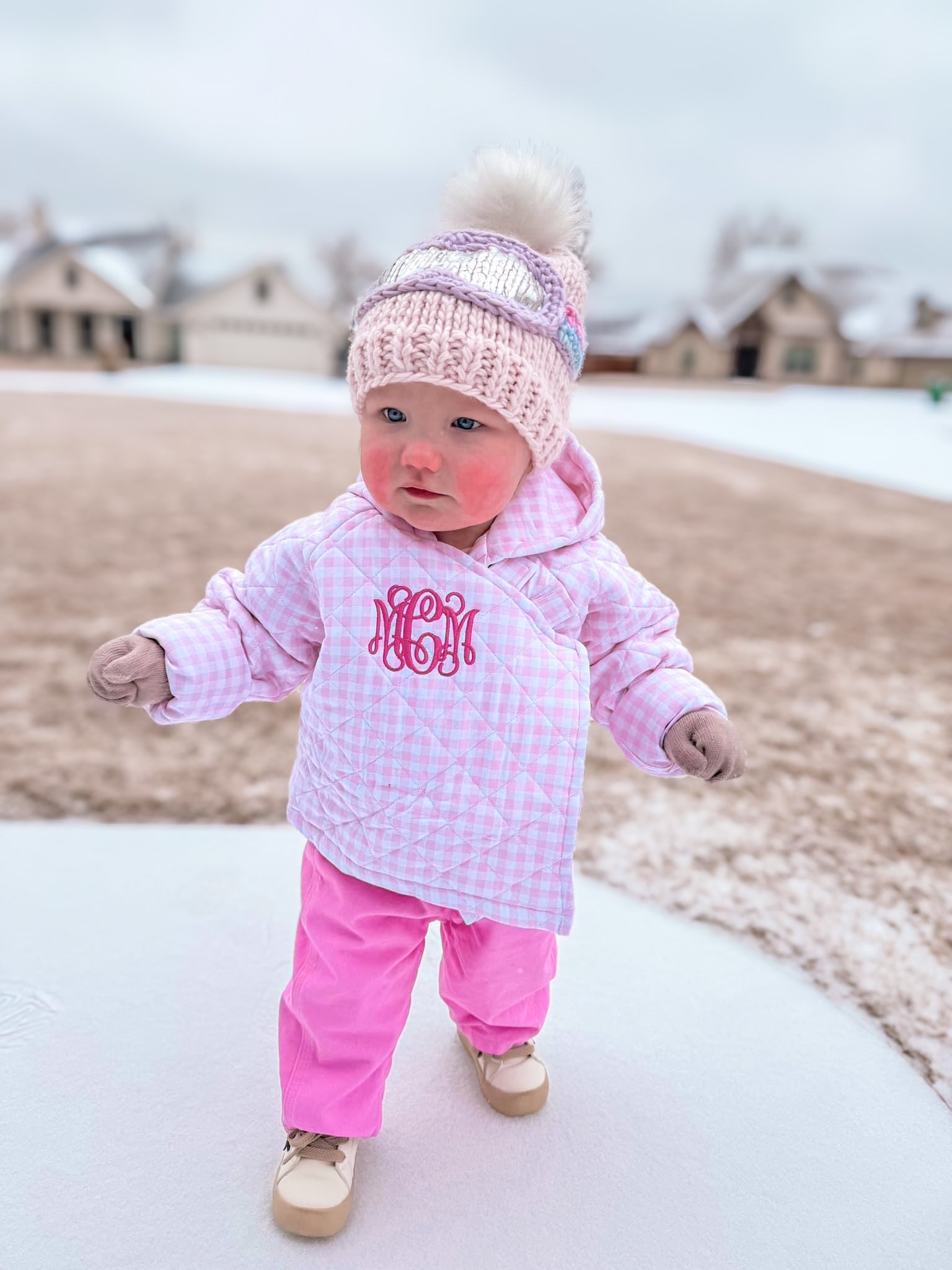 Girls Pink Gingham Coat RTS