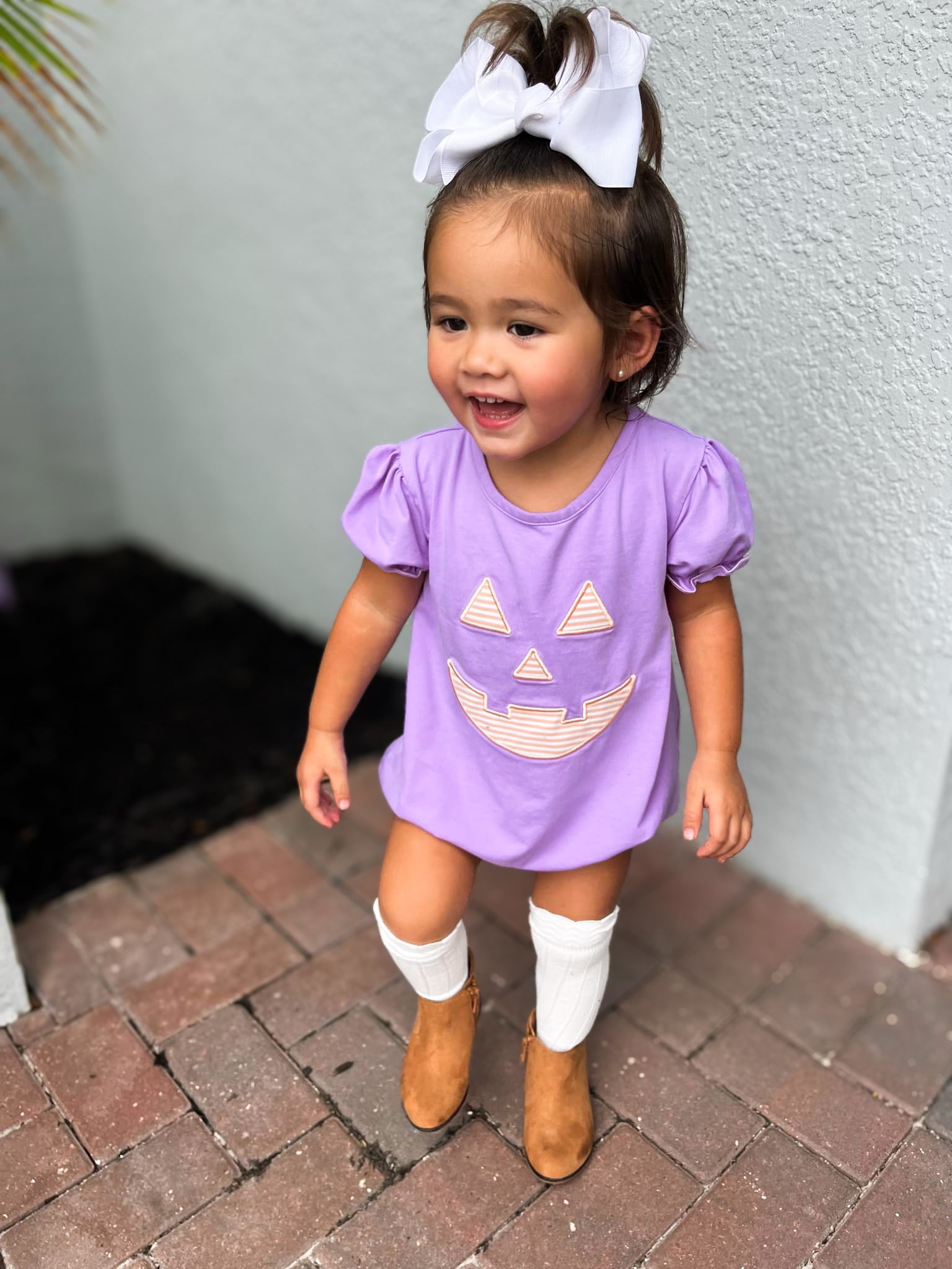 Girls Pumpkin Face Appliqué Bubble RTS