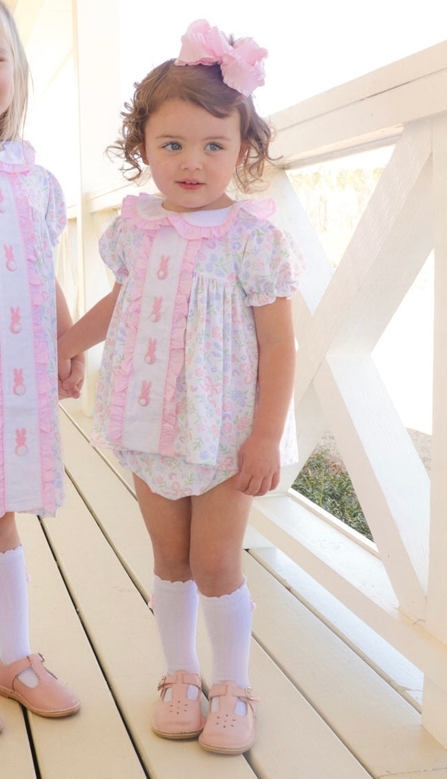 Girls Floral Bunnies Knit Bloomer Set