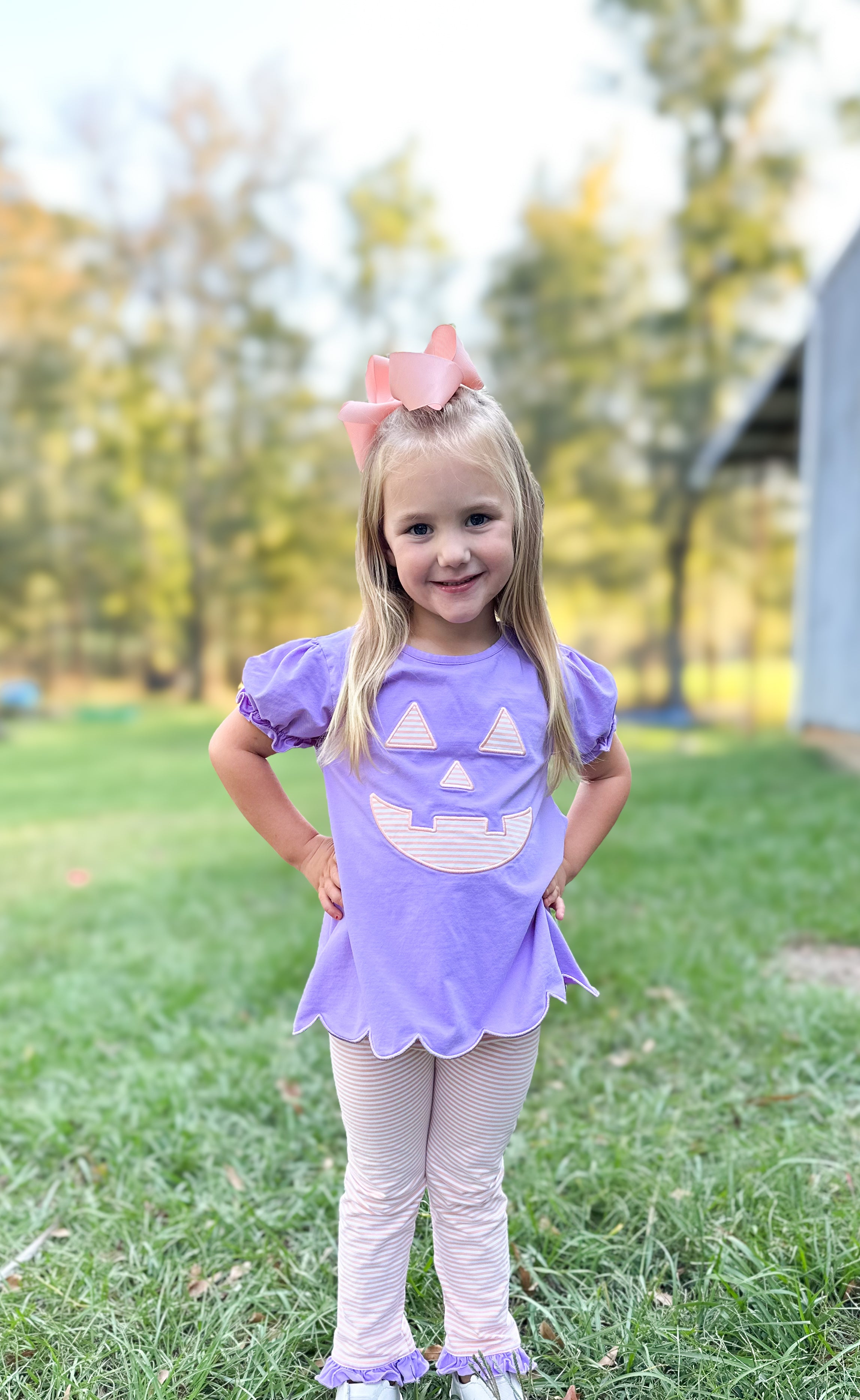 Girls Pumpkin Face Appliqué Legging Set RTS