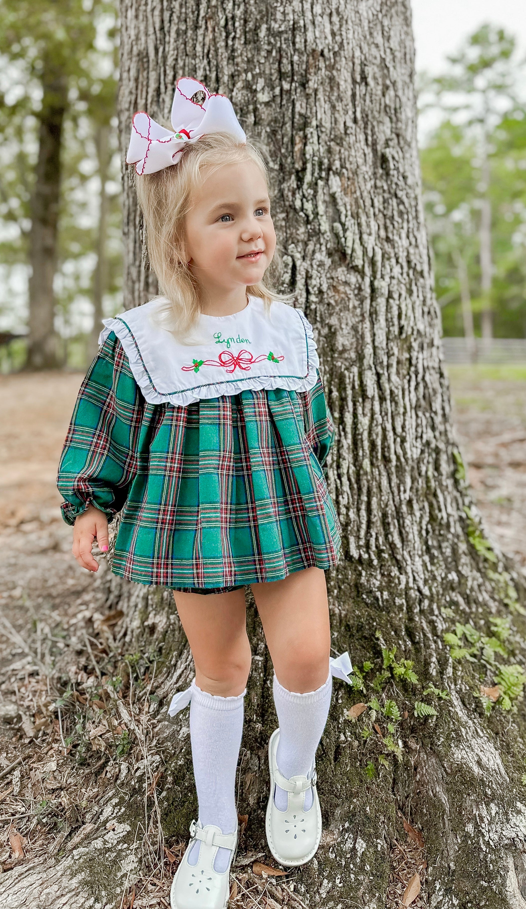 Girls Christmas Plaid Embroidered DRESS RTS