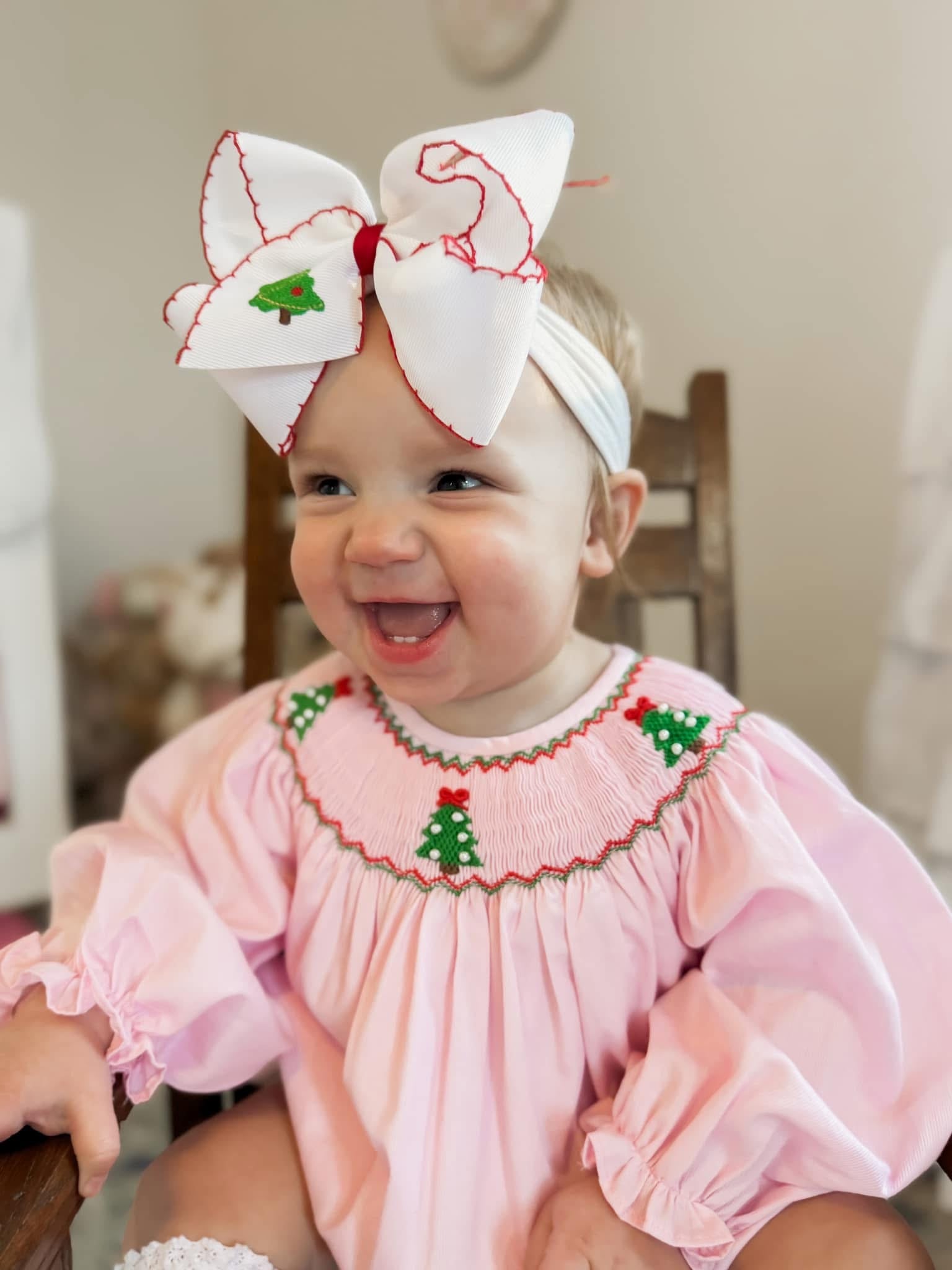Girls Smocked Christmas Tree Bloomer Set RTS
