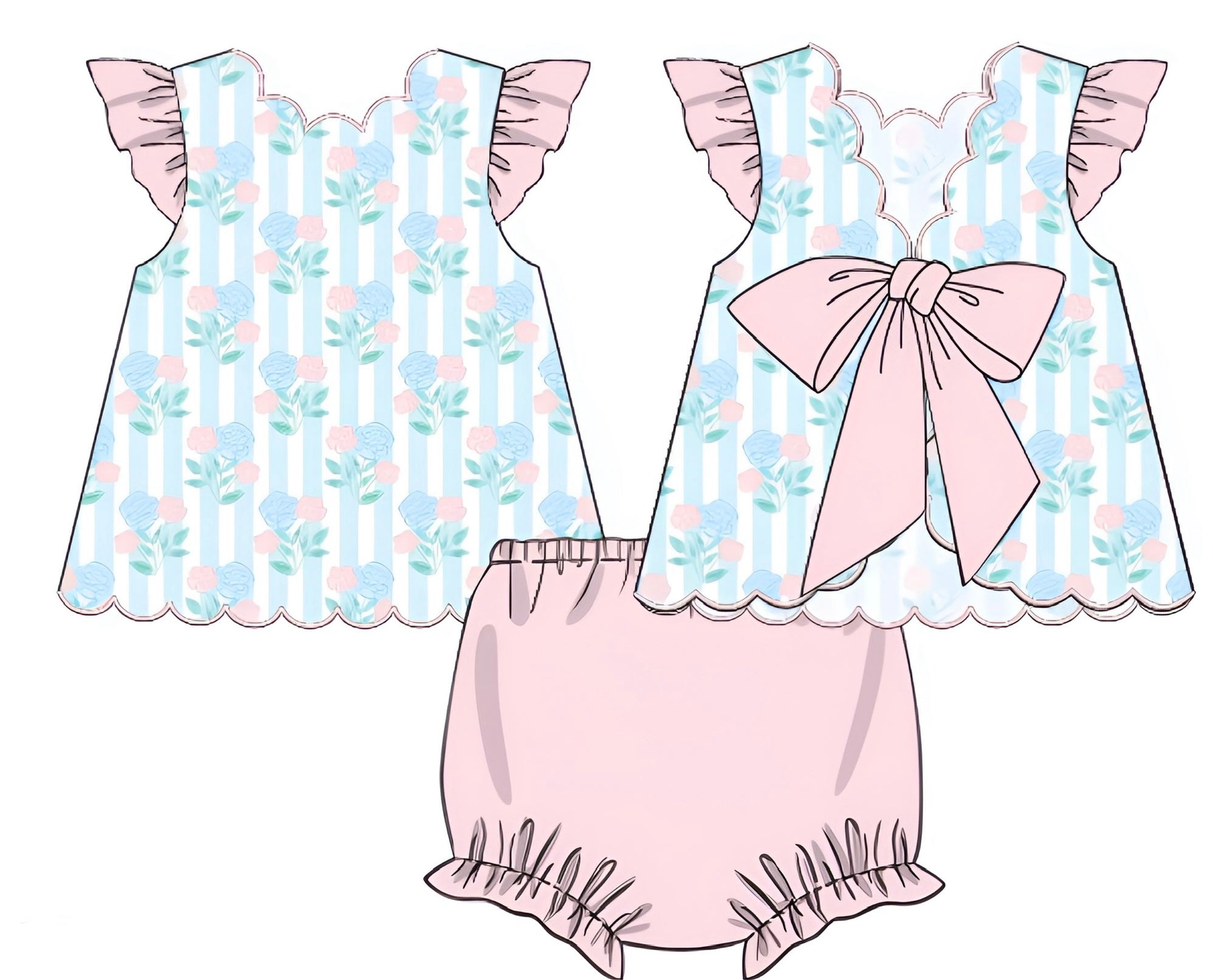 Girls Floral Stripes Bloomer Set