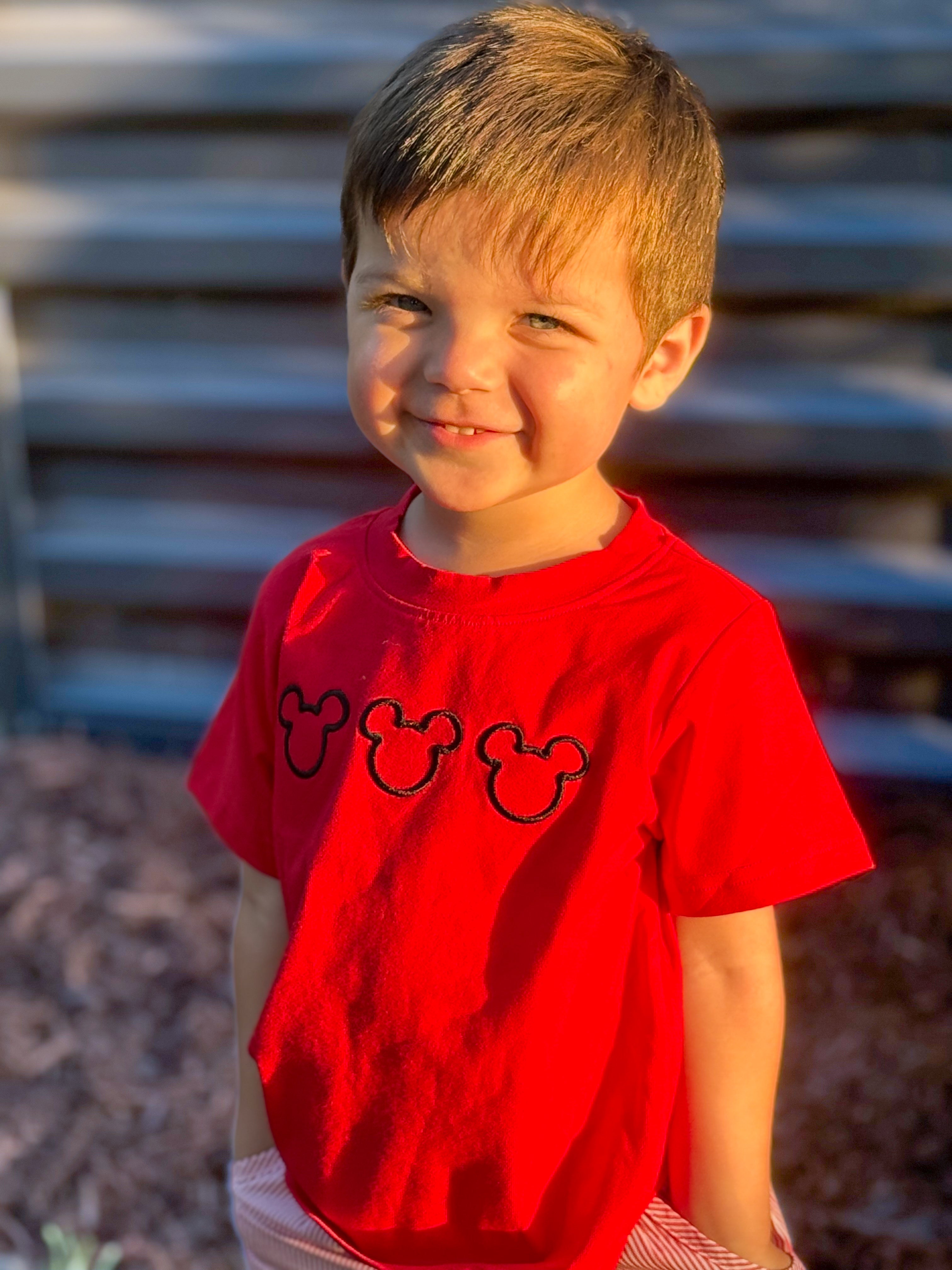Boys Red Pinstripe Mouse Short Set RTS