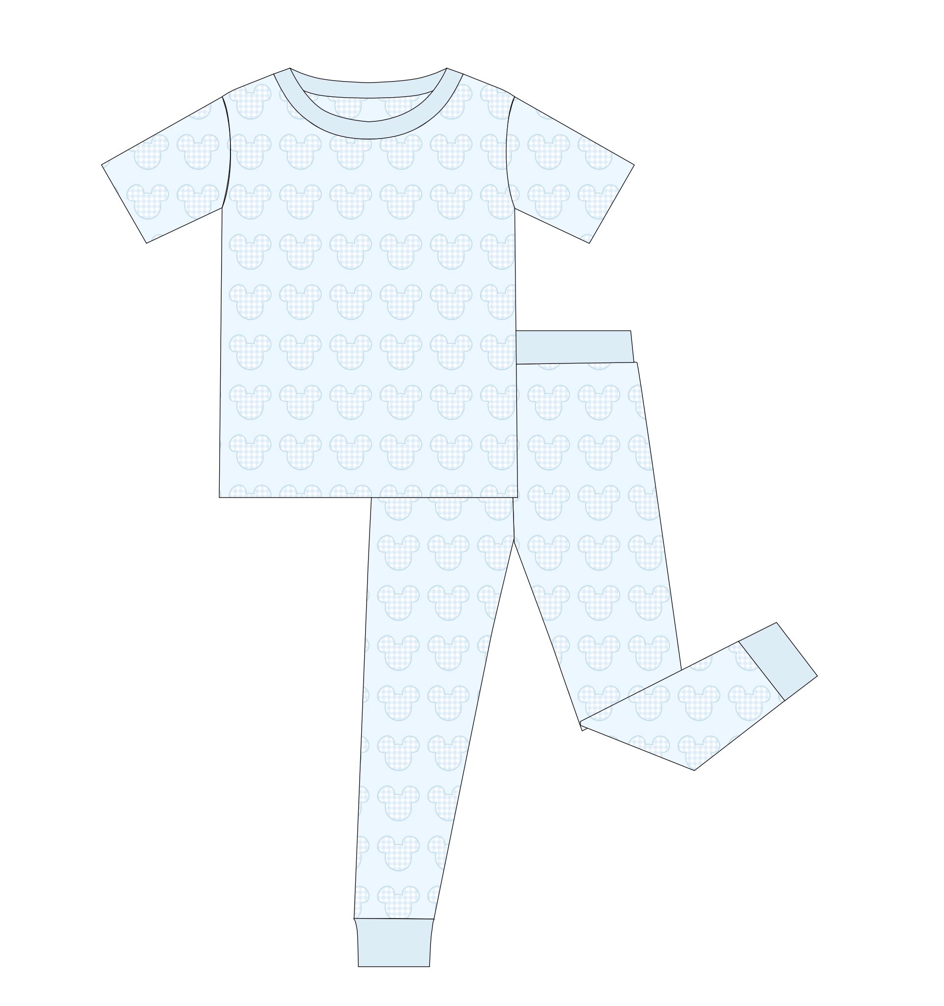 Boys Gingham Mouse Knit Pajama Pant Set RTS