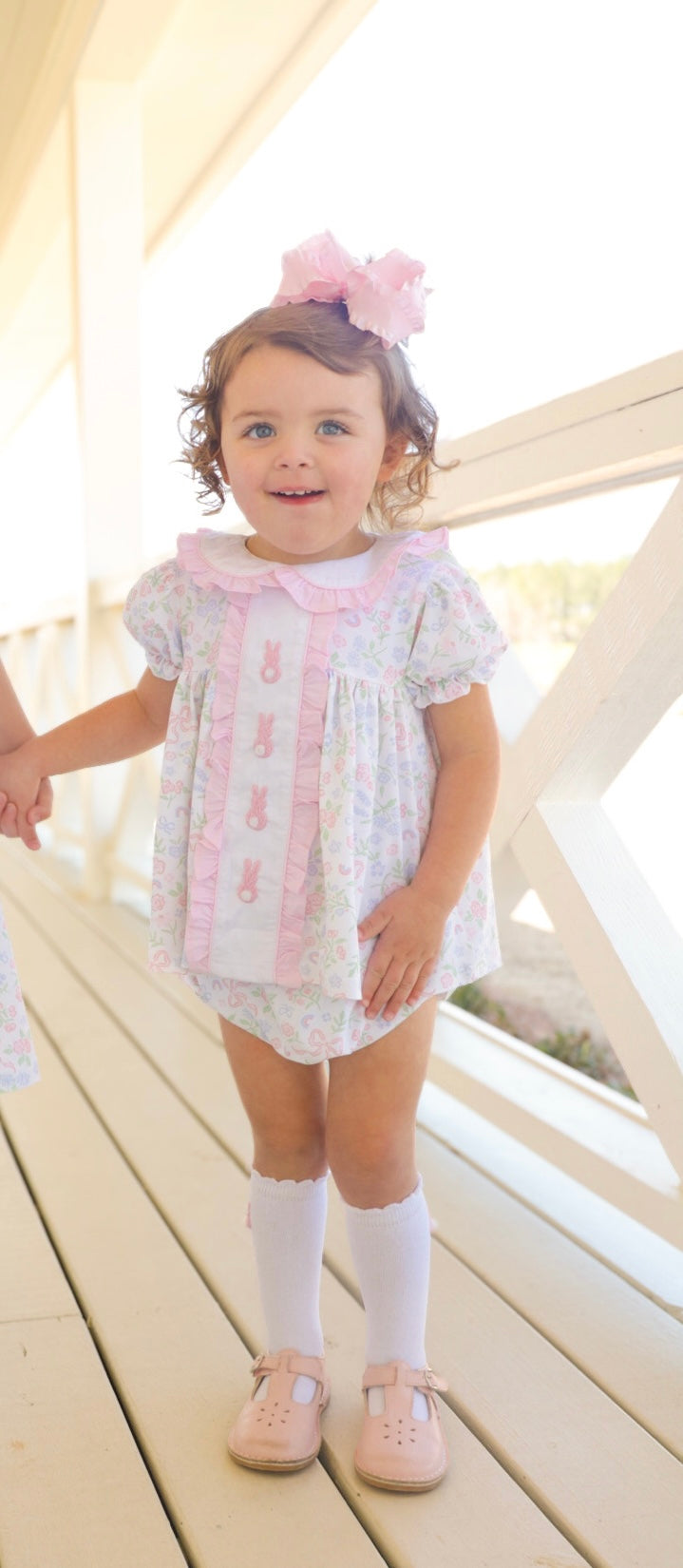 Girls Floral Bunnies Knit Bloomer Set