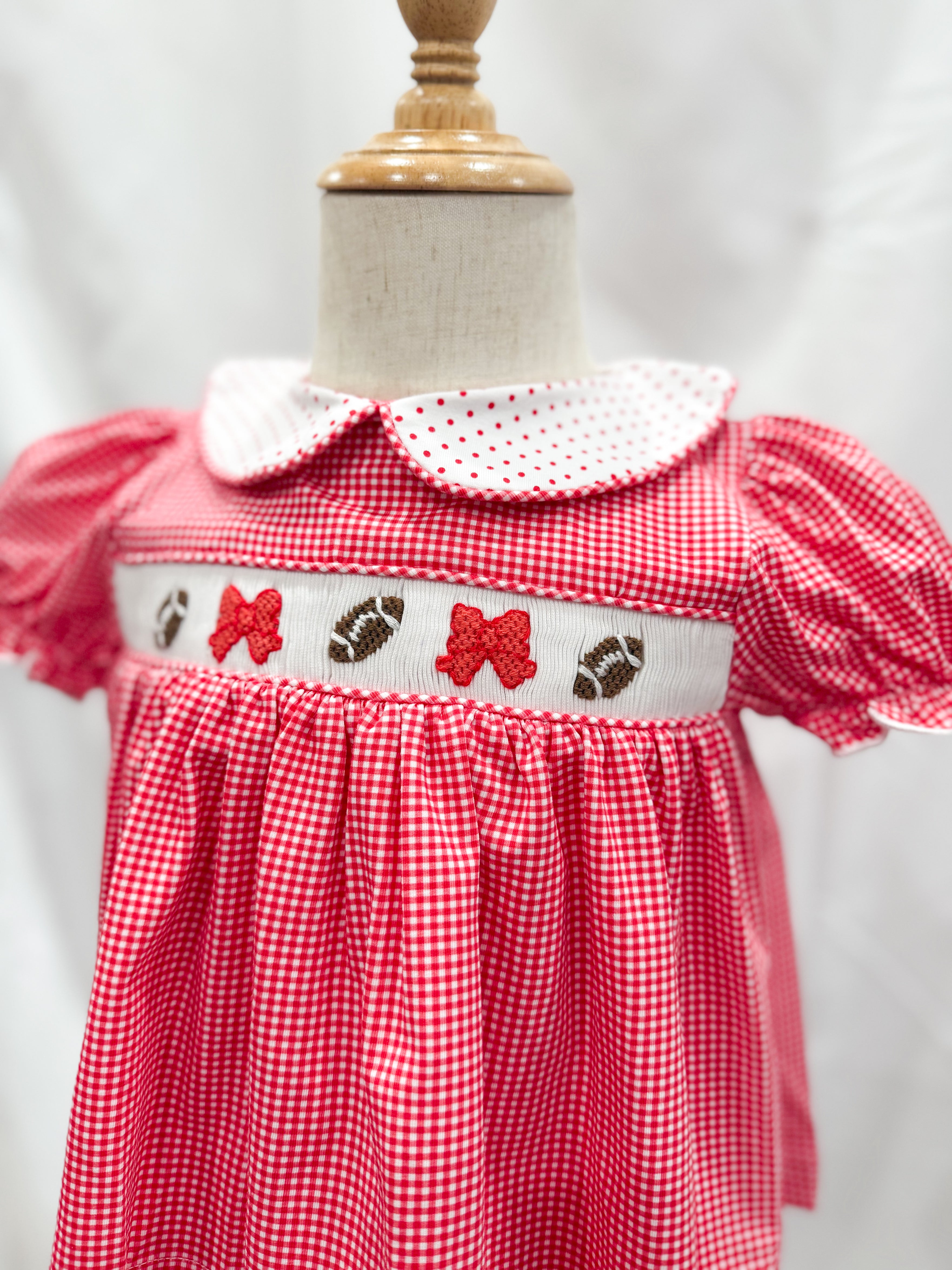 Red Smocked Footballs and Bows Bloomer Set