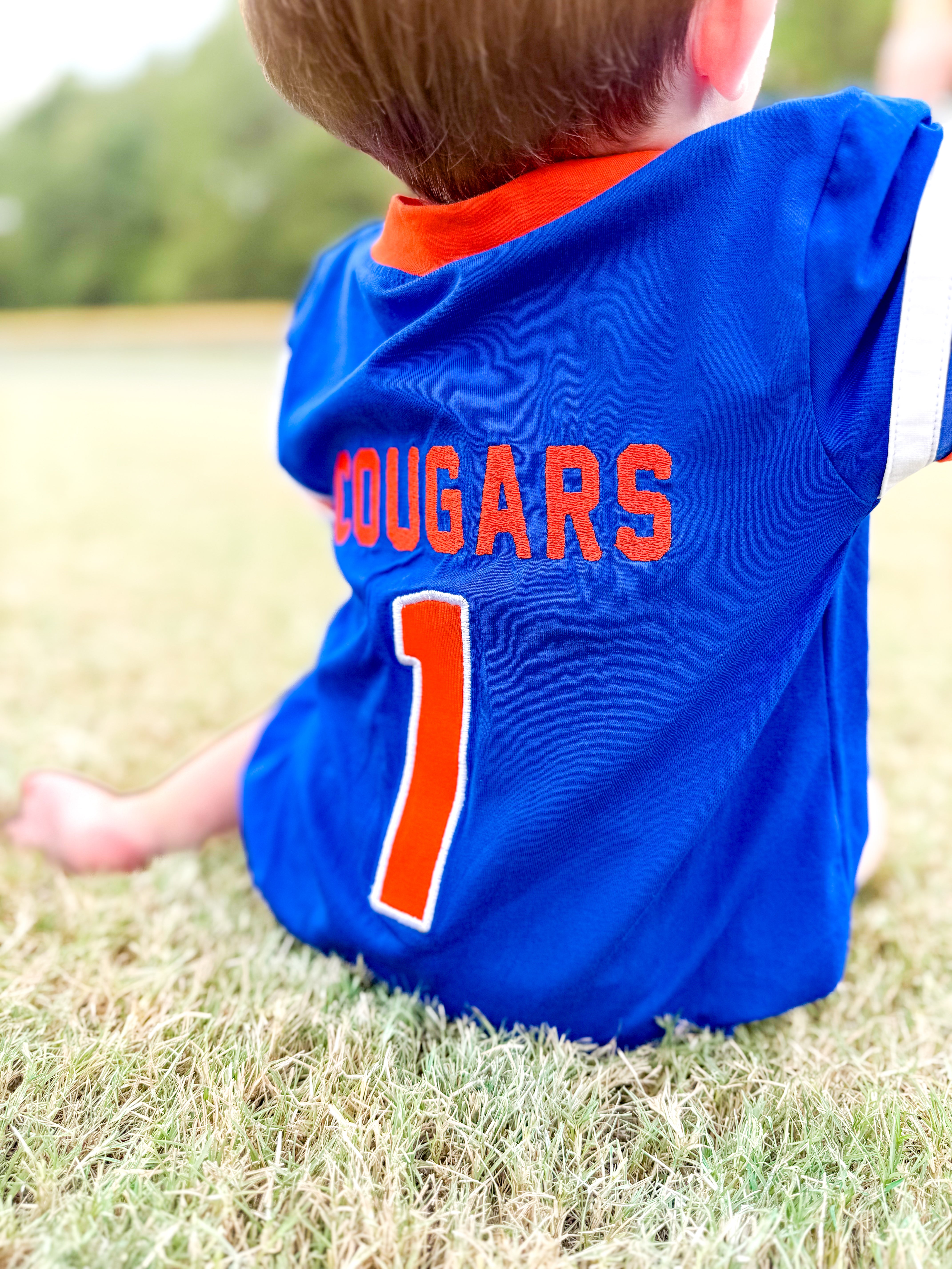 Orange and Royal Blue “Cougars” Bubble Jersey