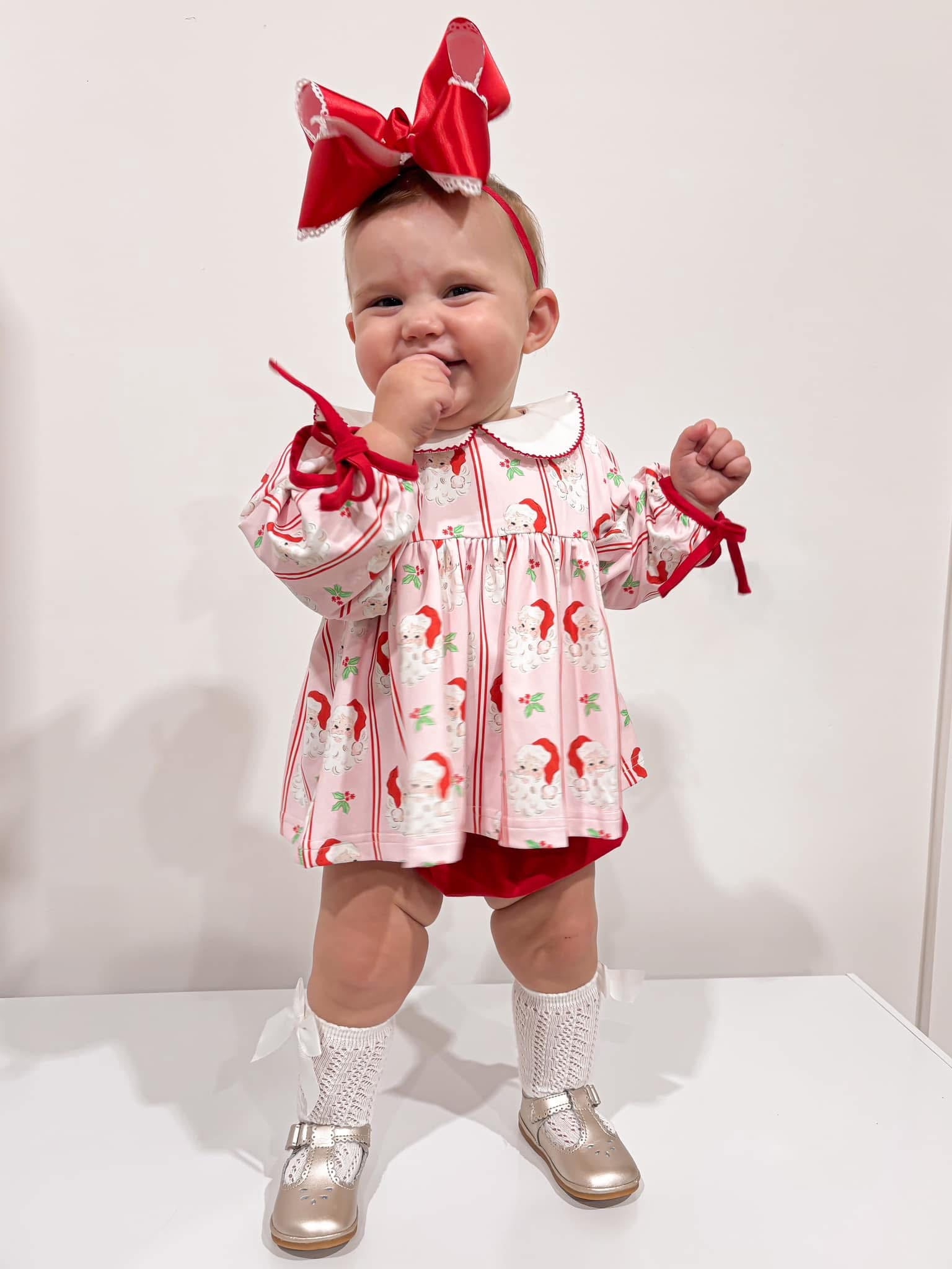 Girls Pink Santa Knit Bloomer Set RTS
