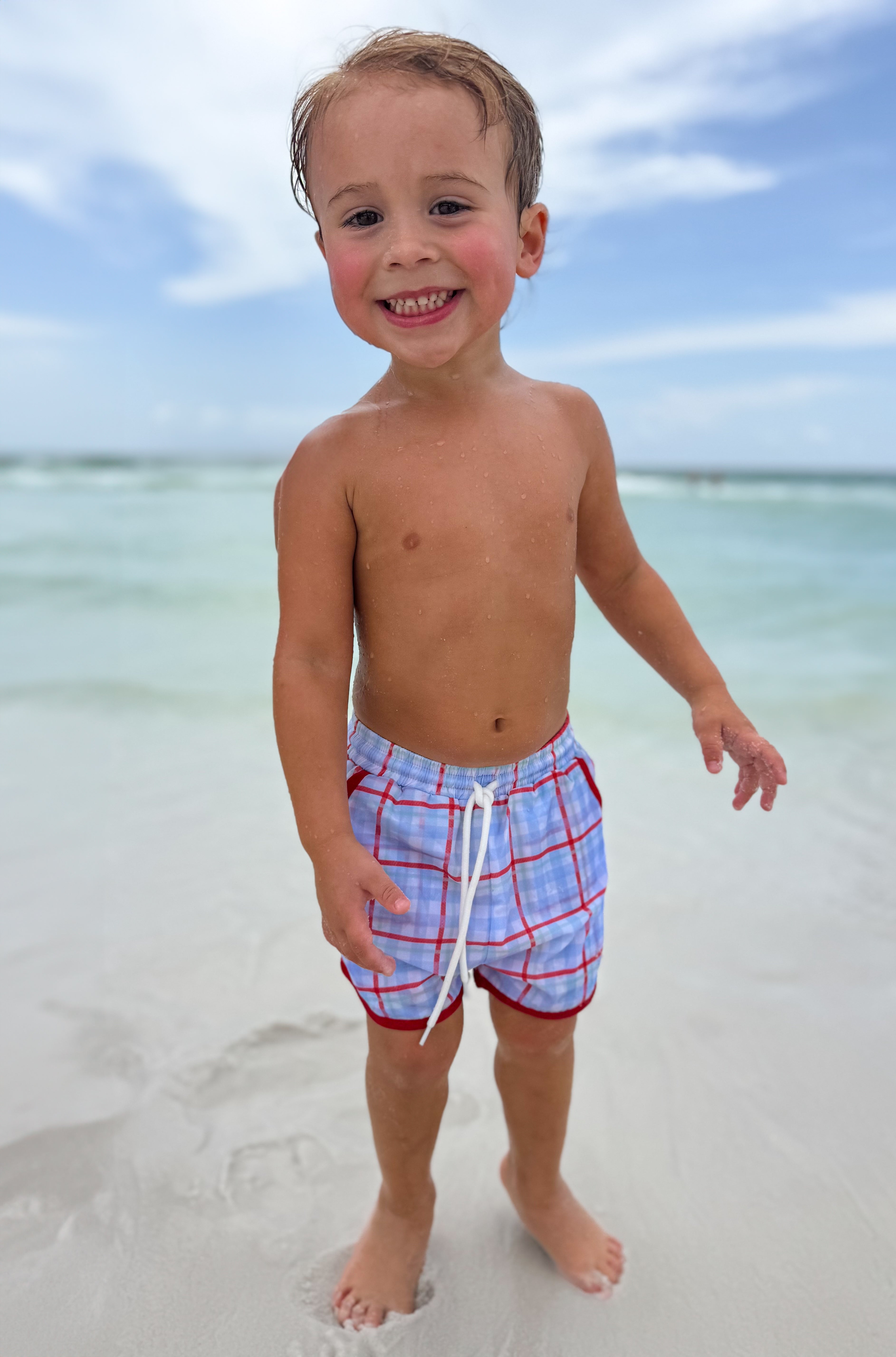 Boys Patriotic Plaid Swim Trunks