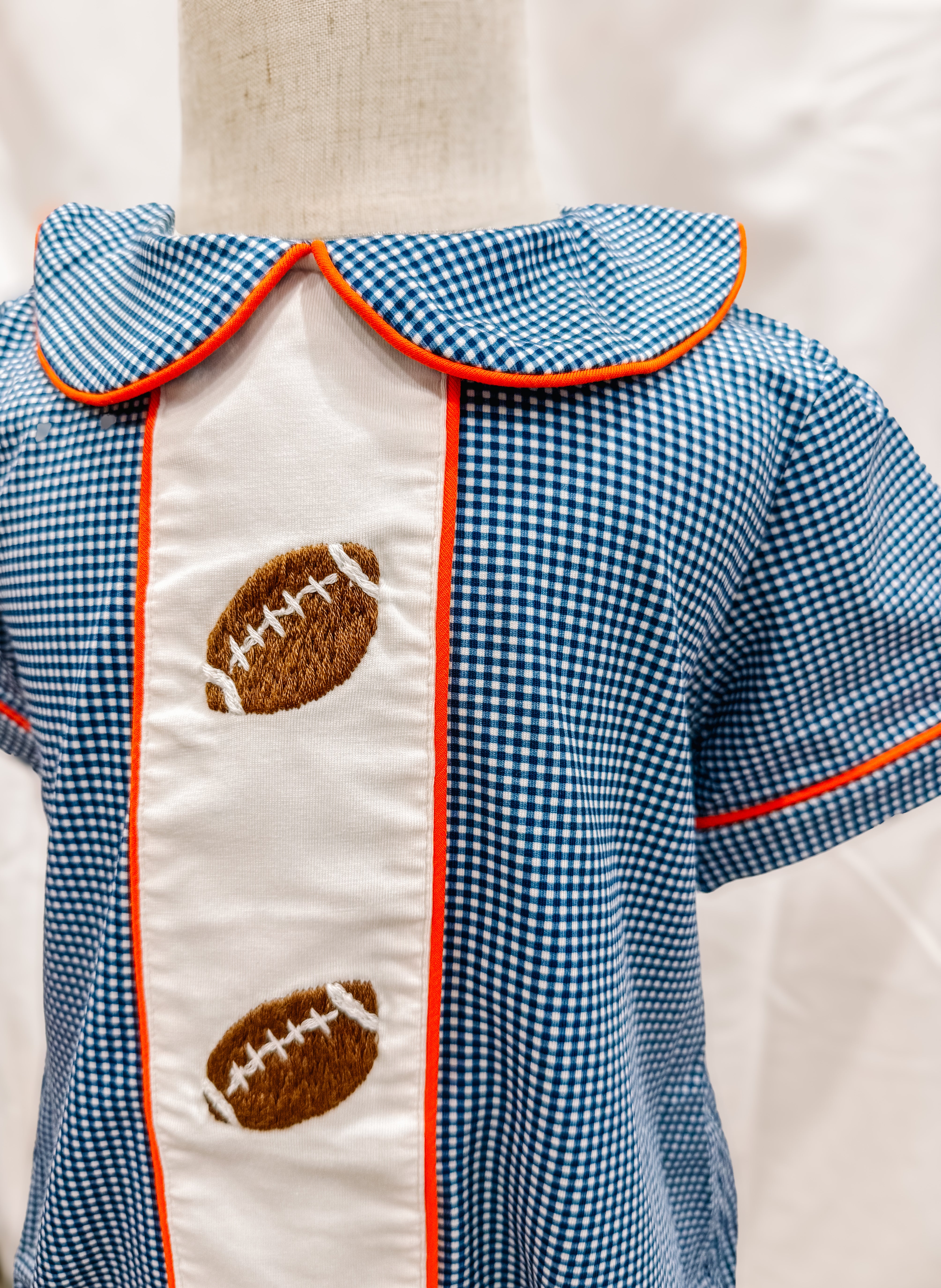 Boys Navy & Orange Hand Embroidered Football Bubble