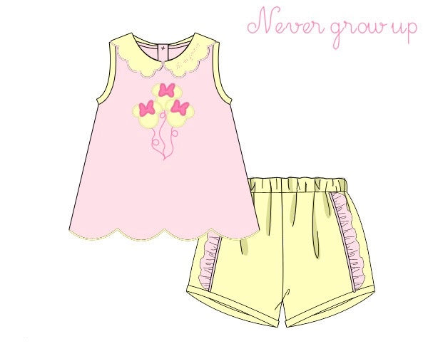 Girls Mouse Balloons Appliqué Short Set RTS