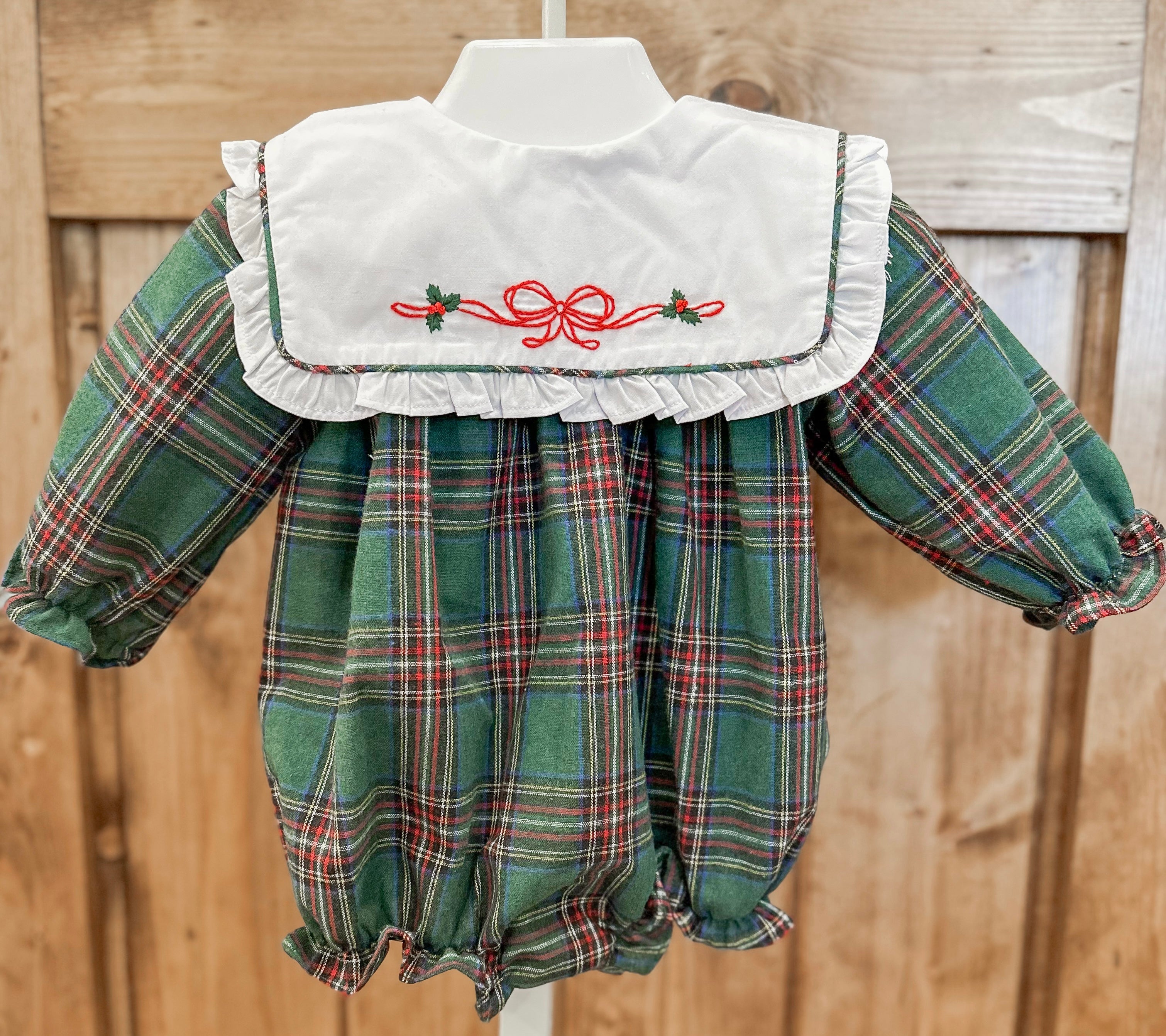 Girls Christmas Plaid Embroidered Bubble RTS