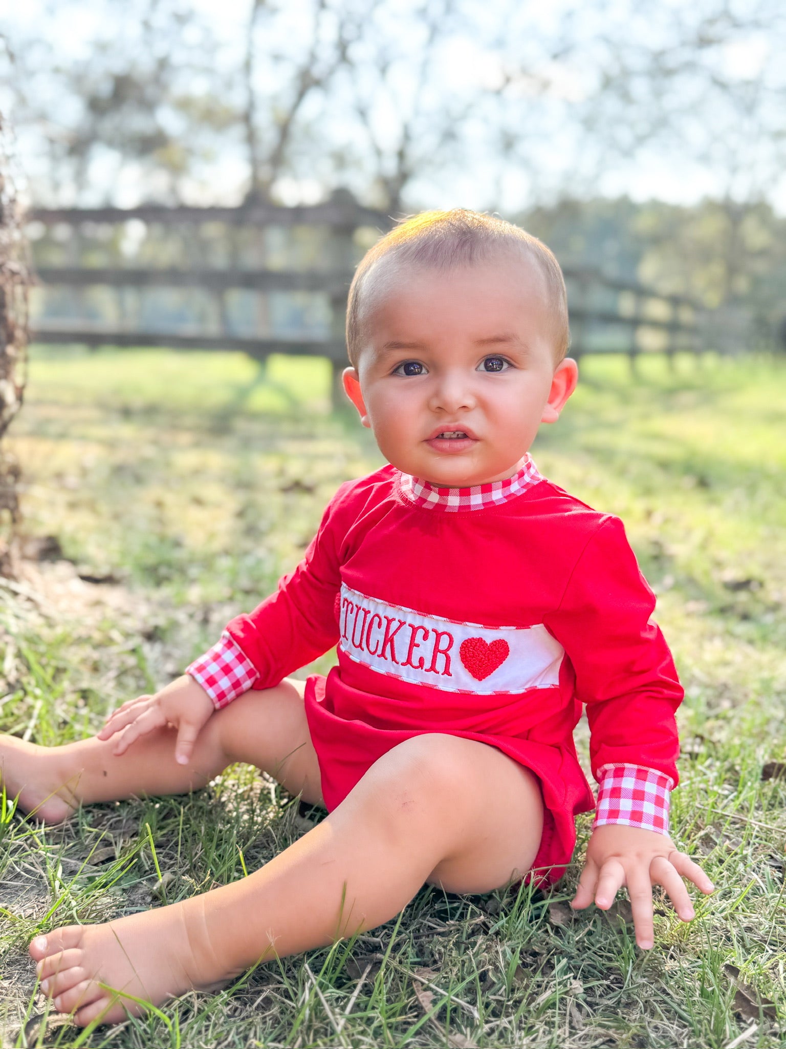 Boys Gingham French Knot Hearts, XOXO Embroidered Bubble