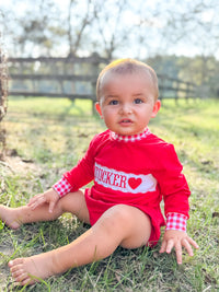 Boys Gingham French Knot Hearts, XOXO Embroidered Bubble