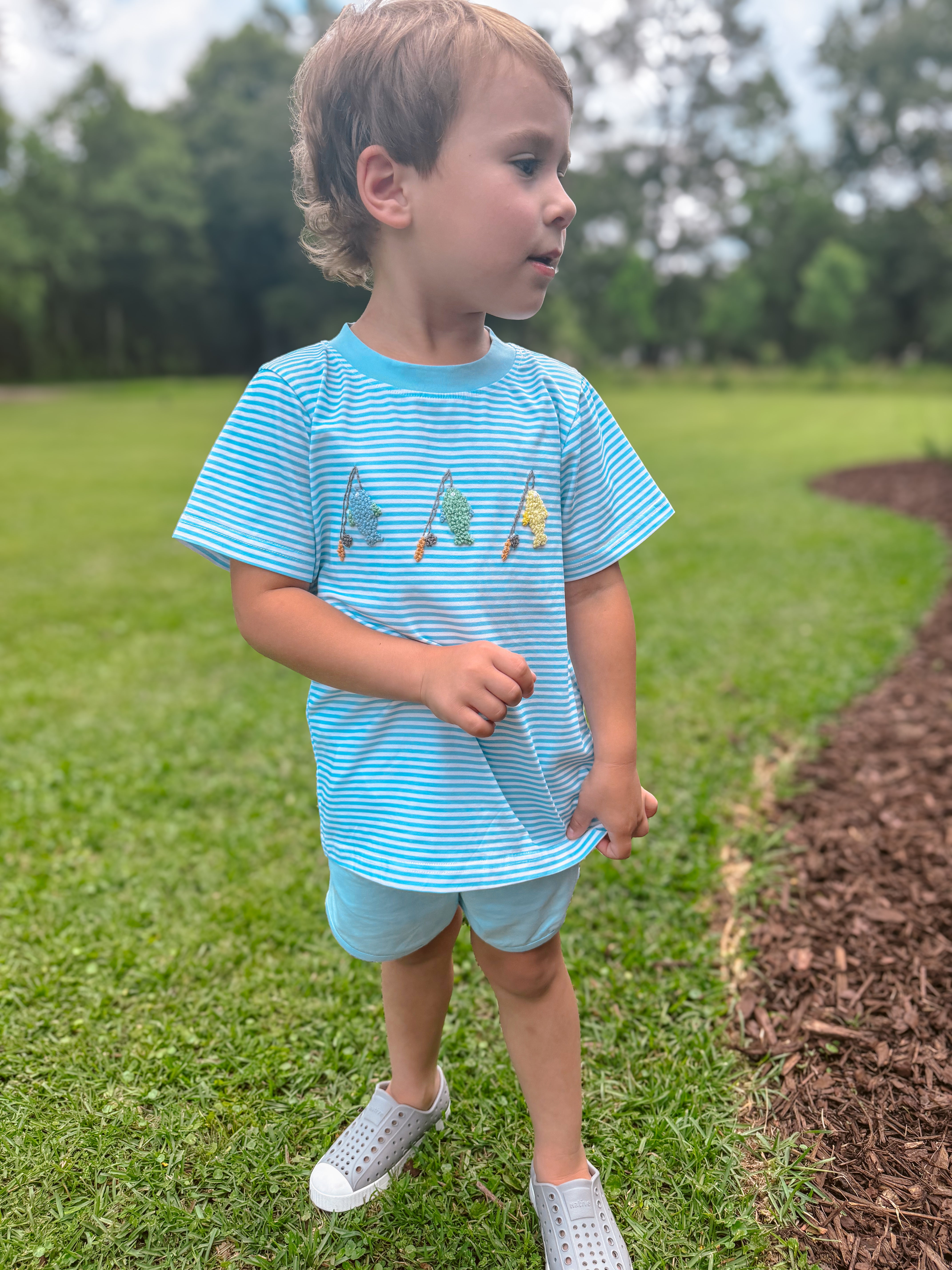 Boys French Knot Fish and Sail Boats Interchangeable Tops Short Set
