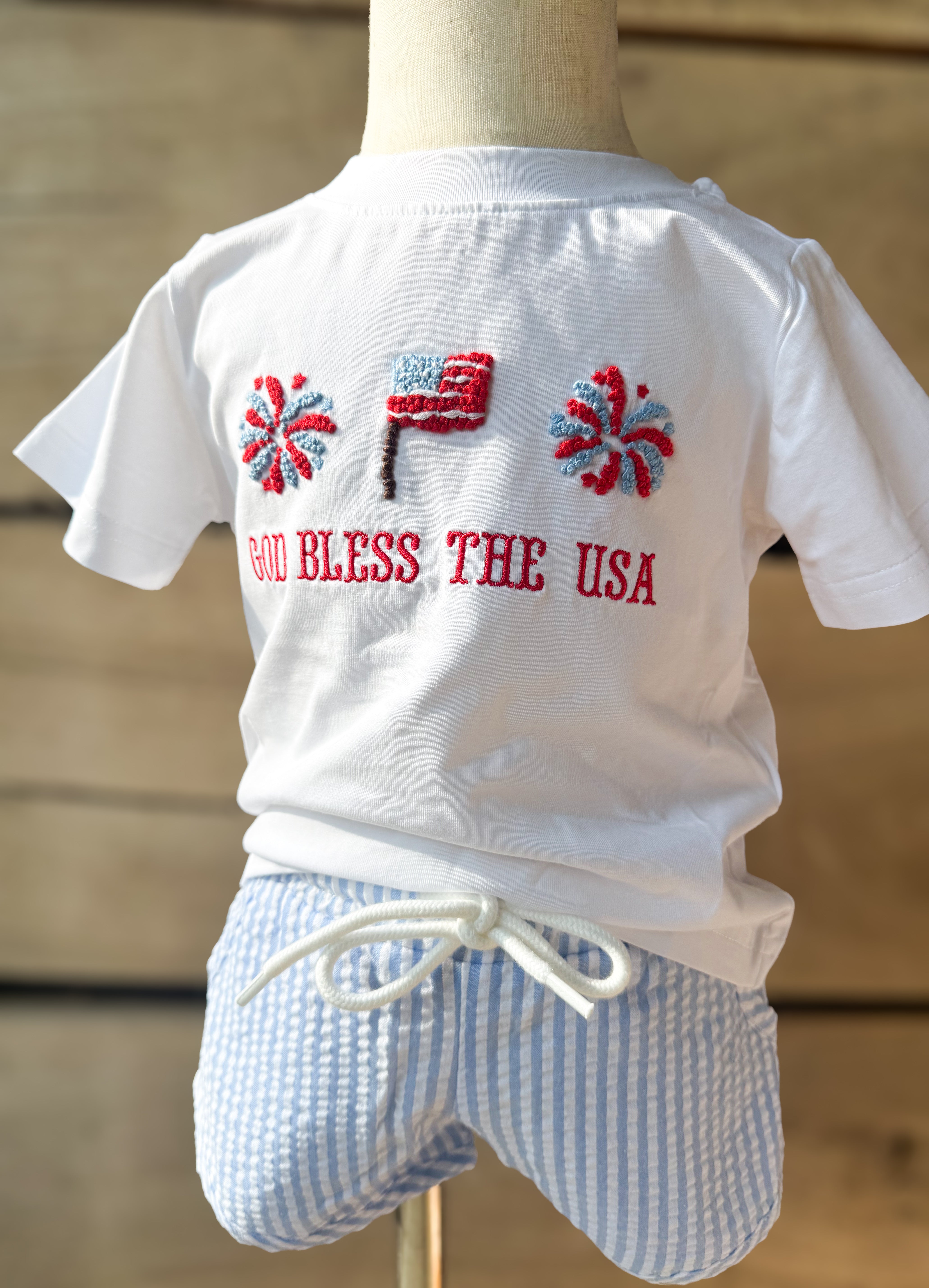 Boys French Knot God Bless the USA Short Set