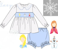 PRE ORDER Girls Smocked & Beaded Snowflake Fairytale Bloomer Set & Dress | ETA to LBS: DECEMBER