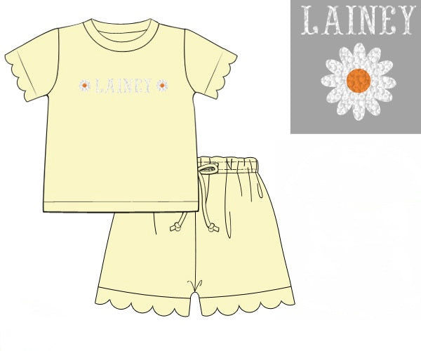 PRE ORDER Girls French Knot Custom Name Scalloped Short Set | ETA to LBS: JUNE