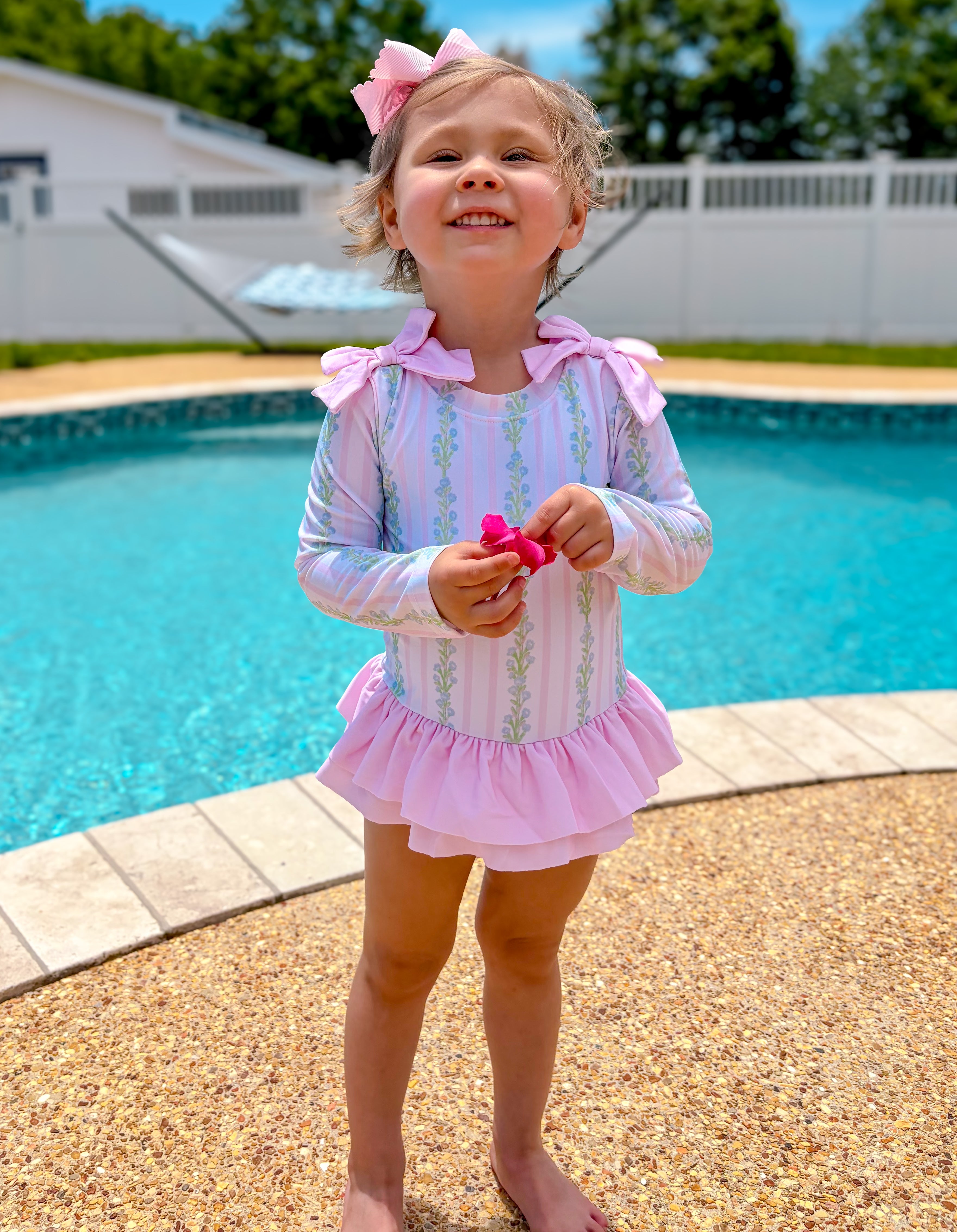 Girls Grandmillennial Vines Long Sleeve Rashguard Swimsuit- UPF 50+