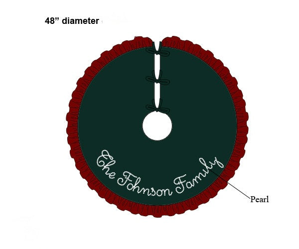 PRE ORDER Green Velvet/Pearl Name Embroidered Tree Skirt | ETA to LBS: OCTOBER