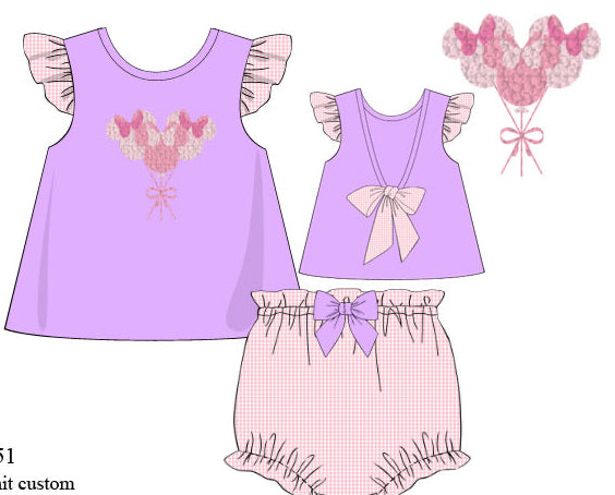 Girls French Knot Mouse Balloons Ruffle Bloomer Set