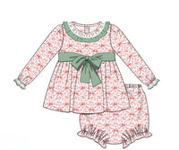 PRE ORDER Girls Christmas Bow Toile Bloomer Set & Dress | ETA to LBS: OCTOBER