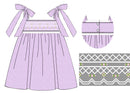 PRE ORDER Girls Purple Swiss Dot Heirloom Smocked Dress | ETA to LBS: LATE March