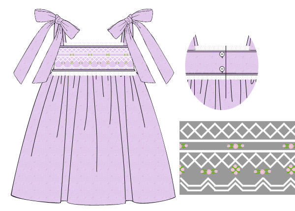 PRE ORDER Girls Purple Swiss Dot Heirloom Smocked Dress | ETA to LBS: LATE March
