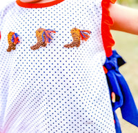 Orange & Navy French Knot Pom Pom Boots Bloomer Set