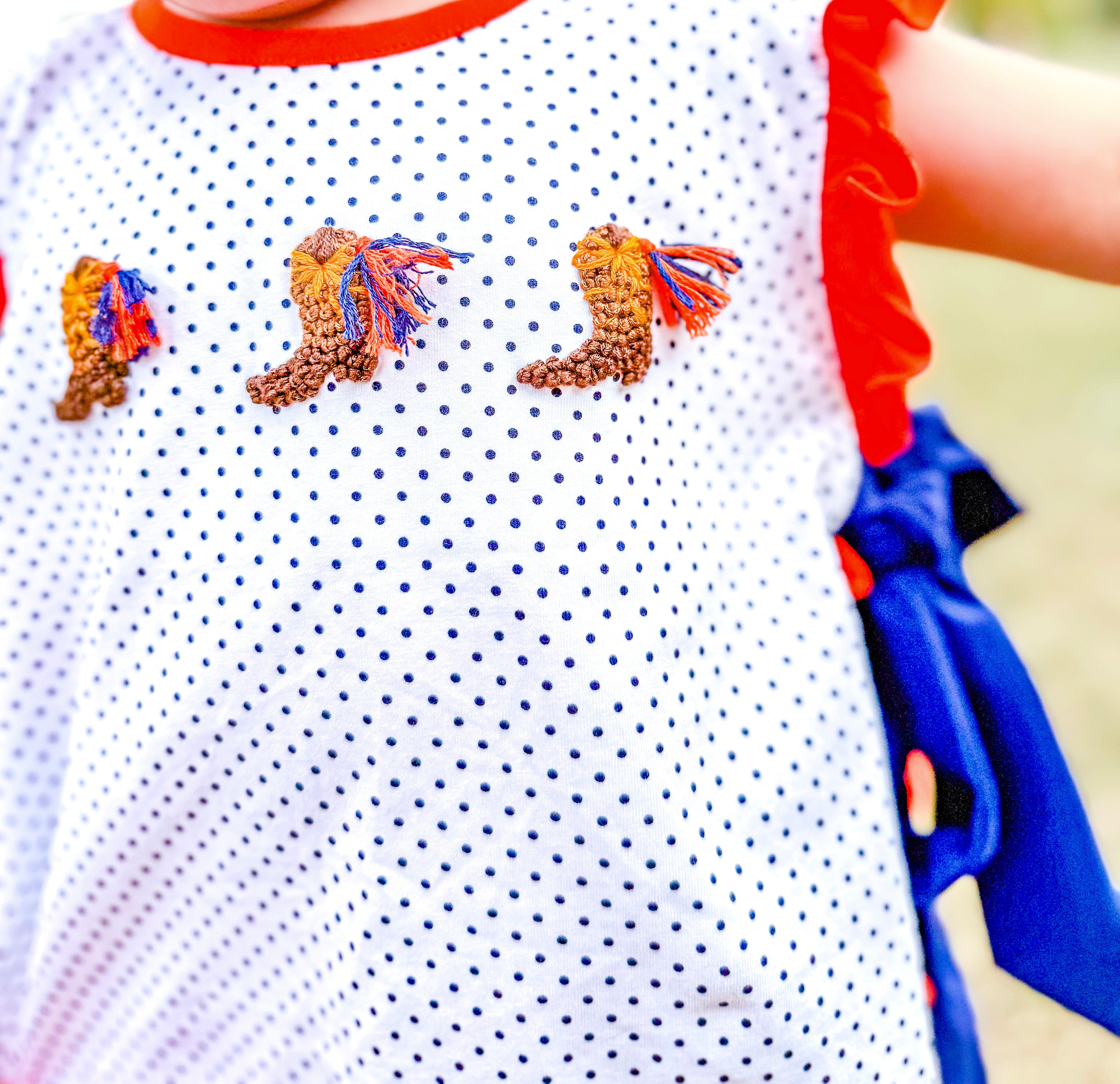 Orange & Navy French Knot Pom Pom Boots Bloomer Set