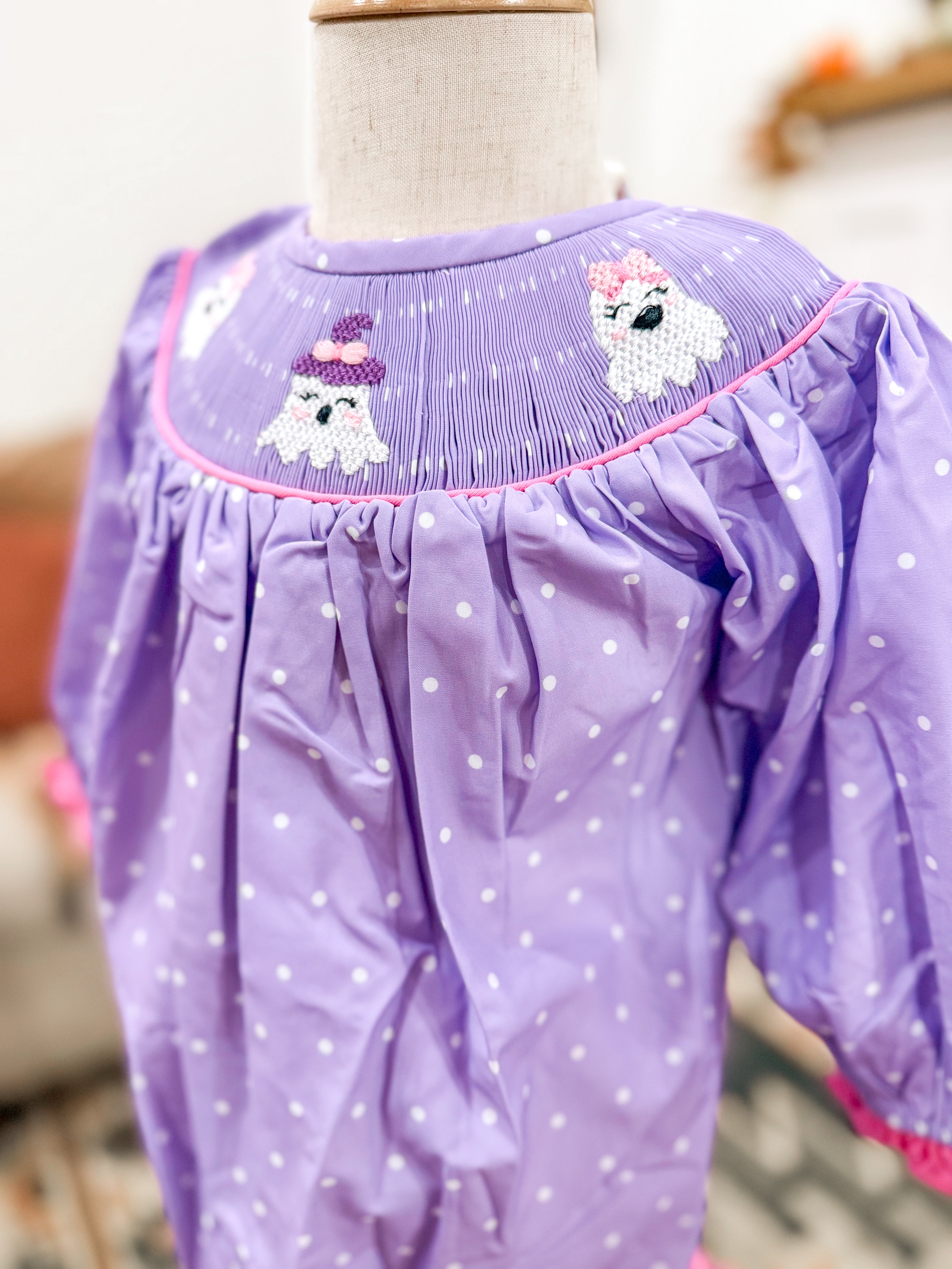 Girls Friendly Ghosts Smocked Bubble