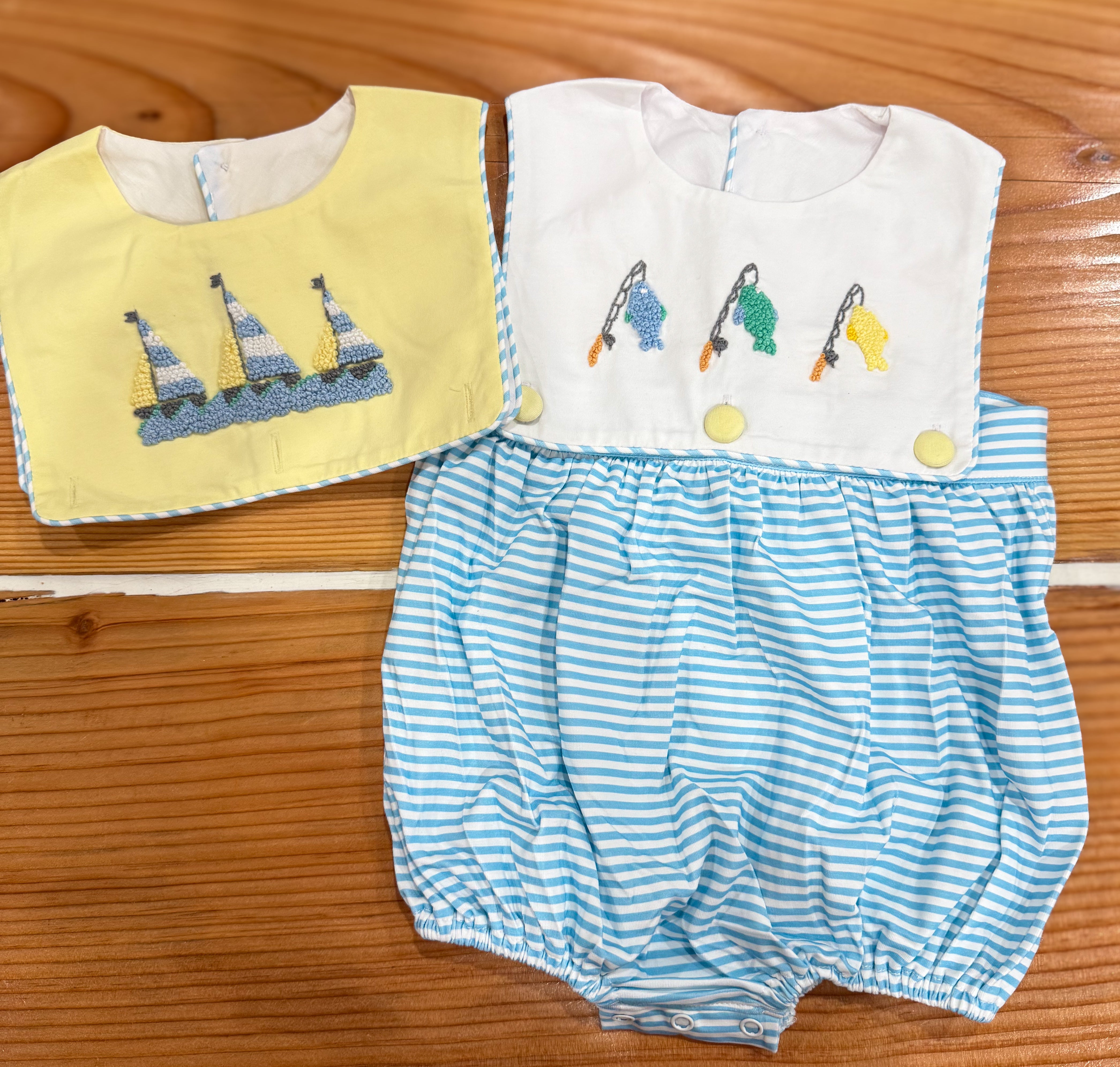 Boys French Knot Fish and Sailboats Interchangeable Bibs Bubble