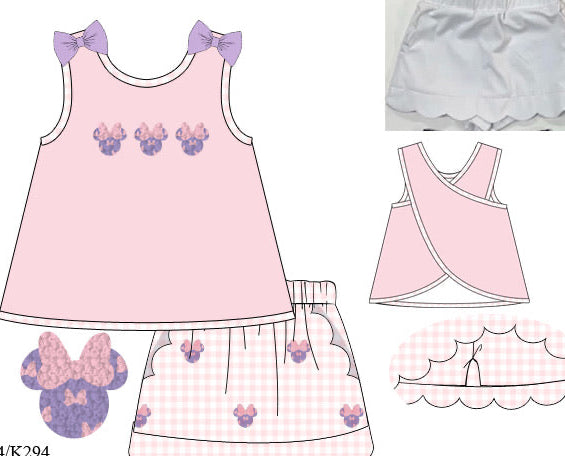 Girls French Knot Mouse Skort Set
