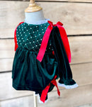 Girls Green Velvet Smocked Bloomer Set