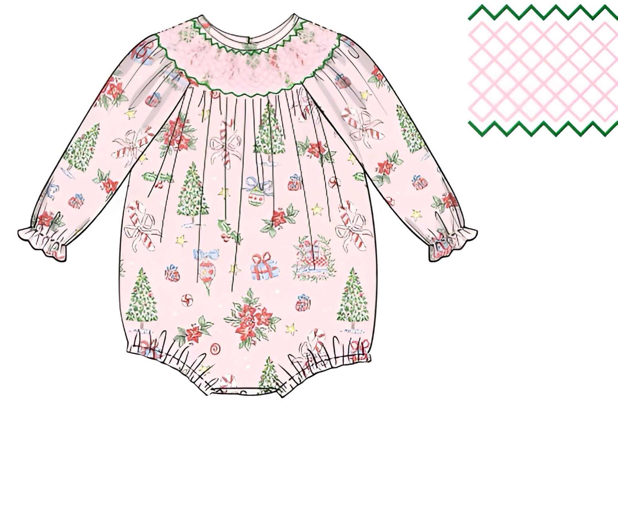 Girls Antique Christmas Smocked Bubble