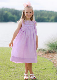 Girls Purple Swiss Dot Heirloom Smocked Dress