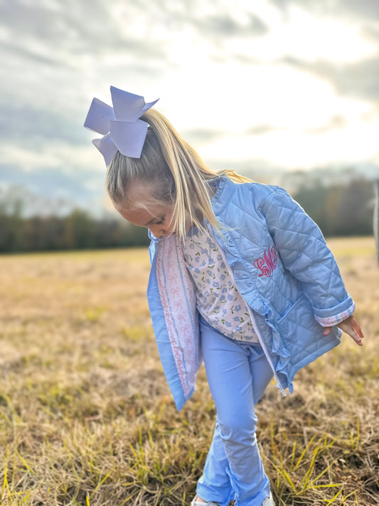 Girls Blue Quilted Coat