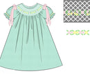 PRE ORDER Girls Smocked Mint Heirloom Garden Bloomer Set & Dress | ETA to LBS: FEBRUARY