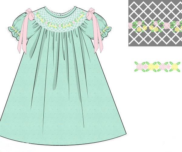 PRE ORDER Girls Smocked Mint Heirloom Garden Bloomer Set & Dress | ETA to LBS: FEBRUARY