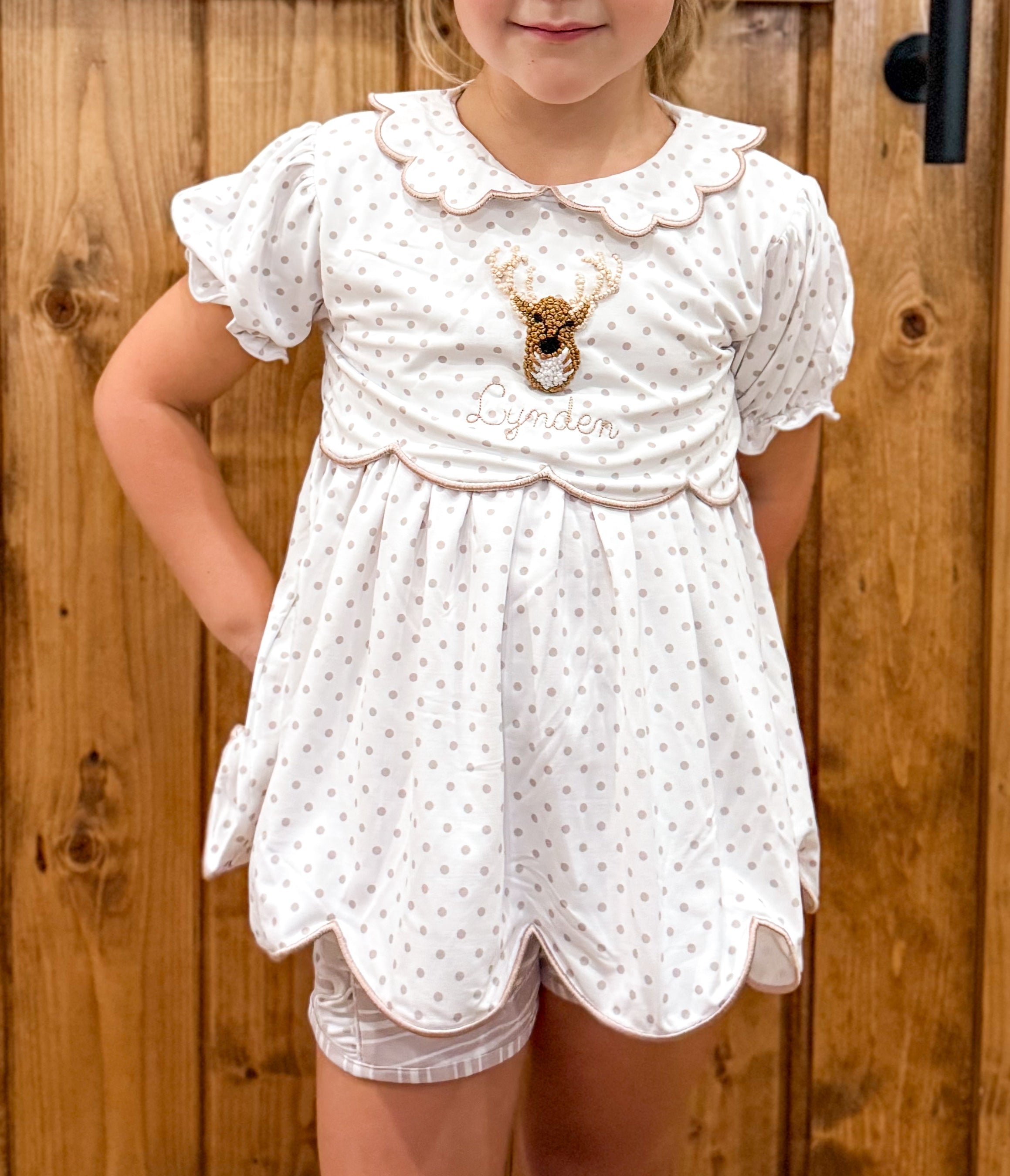 Girls French Knot Hunting Deer Short Set