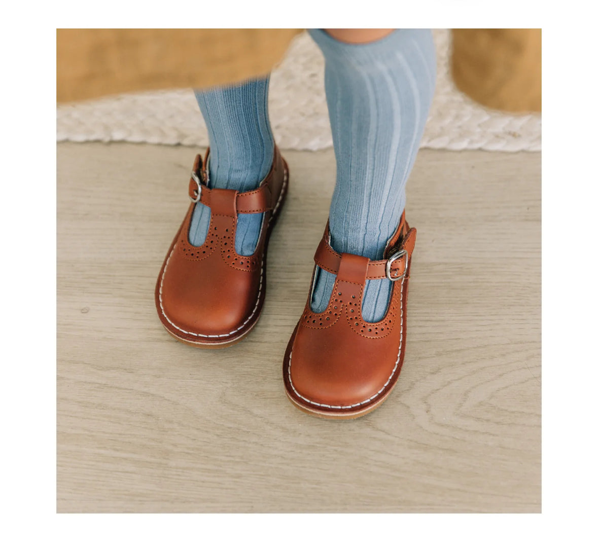 PRE ORDER Frances Cognac T-Strap Perforated Mary Jane