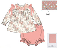 PRE ORDER Girls Smocked Mauve Floral Antique Bloomer Set & Dress | ETA to LBS: SEPTEMBER