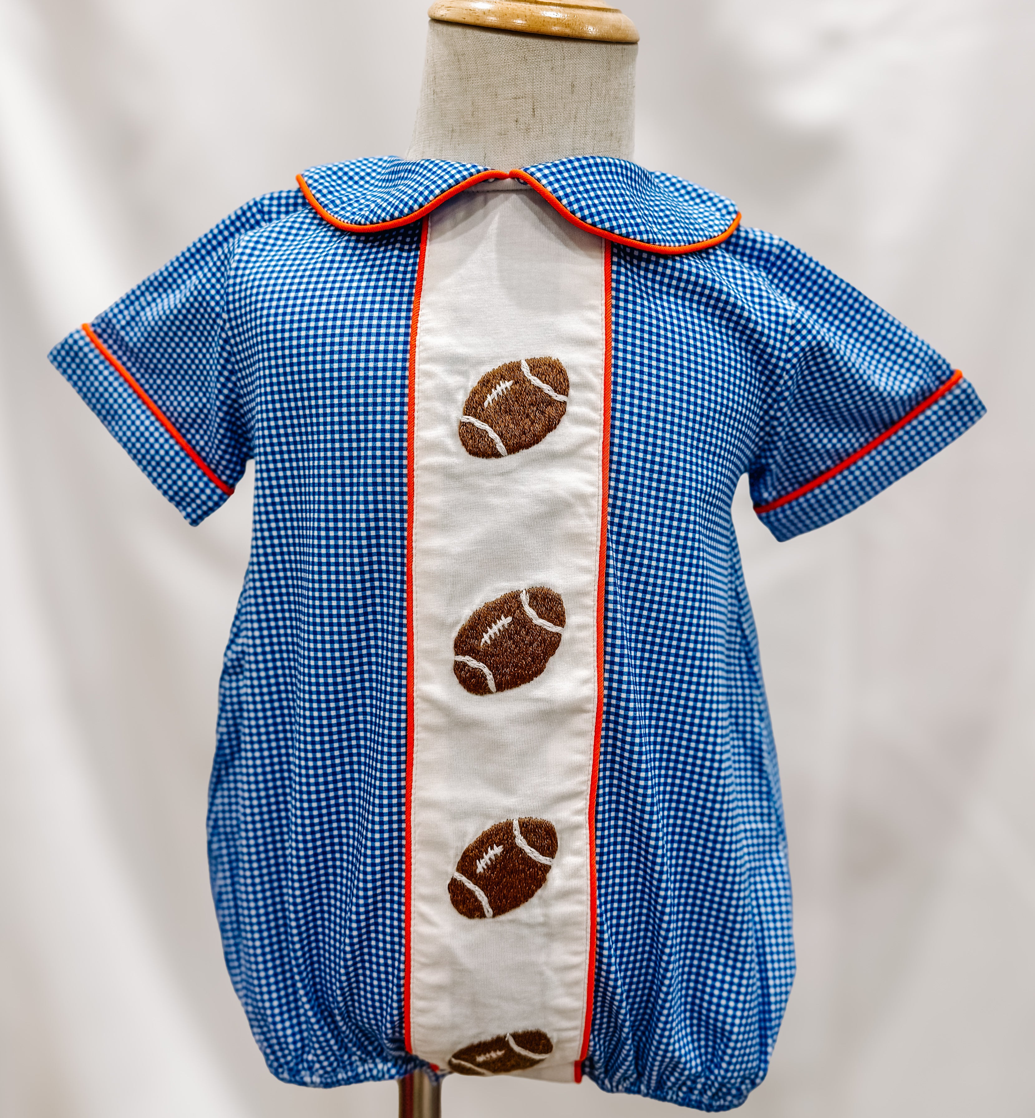 Boys Royal Blue & Orange Hand Embroidered Football Bubble